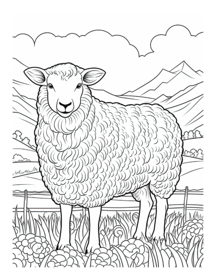 Free Sheep in Meadow Coloring Page