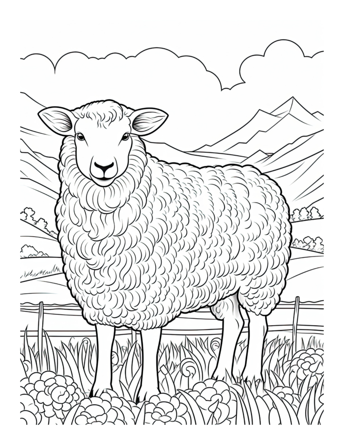 Free Sheep in Meadow Coloring Page