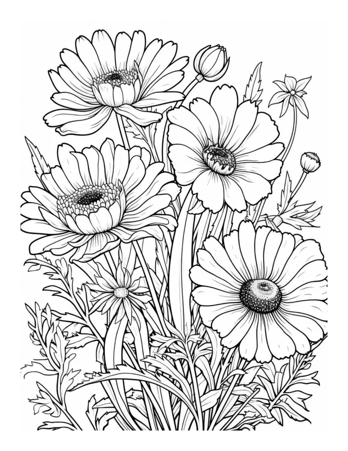 Free Country Life Daisies Coloring Page