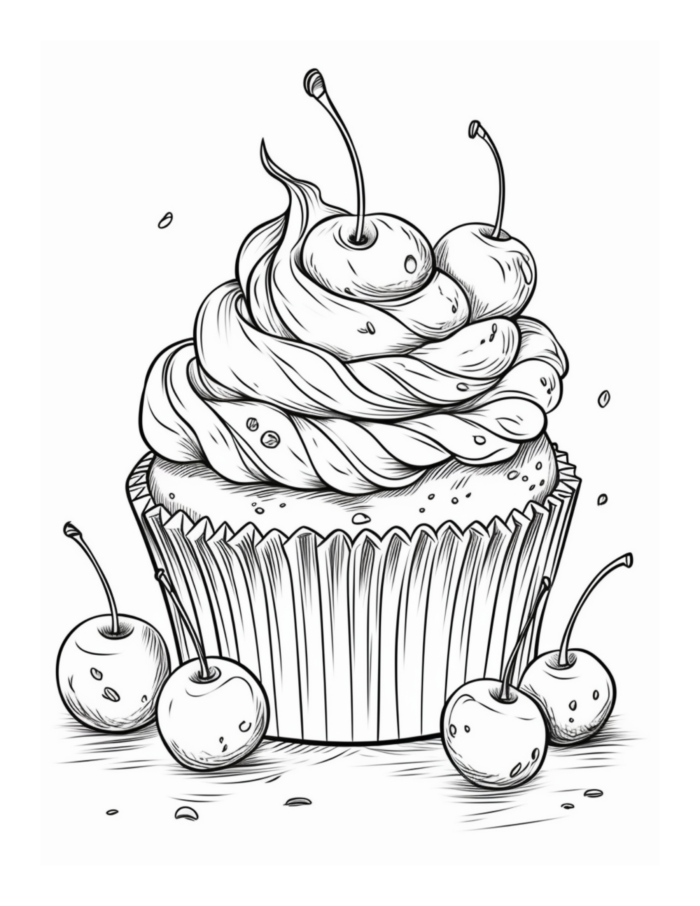 Free Cherry Cupcake Coloring Page
