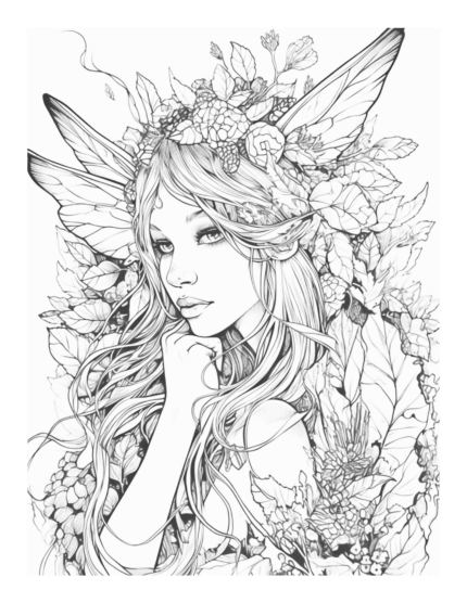 Free Enchanted Fairy Thinking Coloring Page
