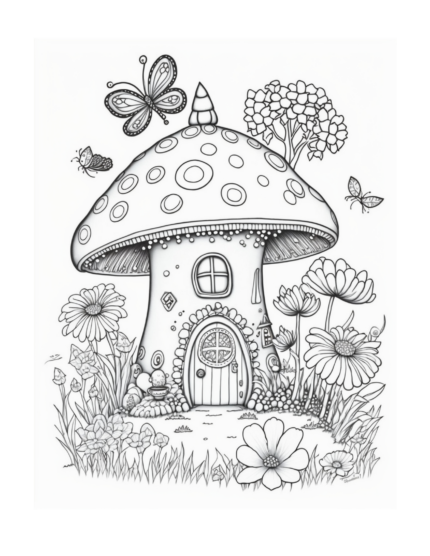 Free Fairy Mushroom House Coloring Page