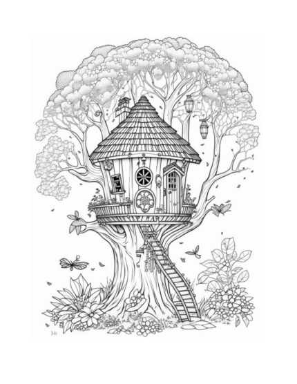 Fairy Tree House Free Coloring Page: Immerse Yourself in Whimsical Delight