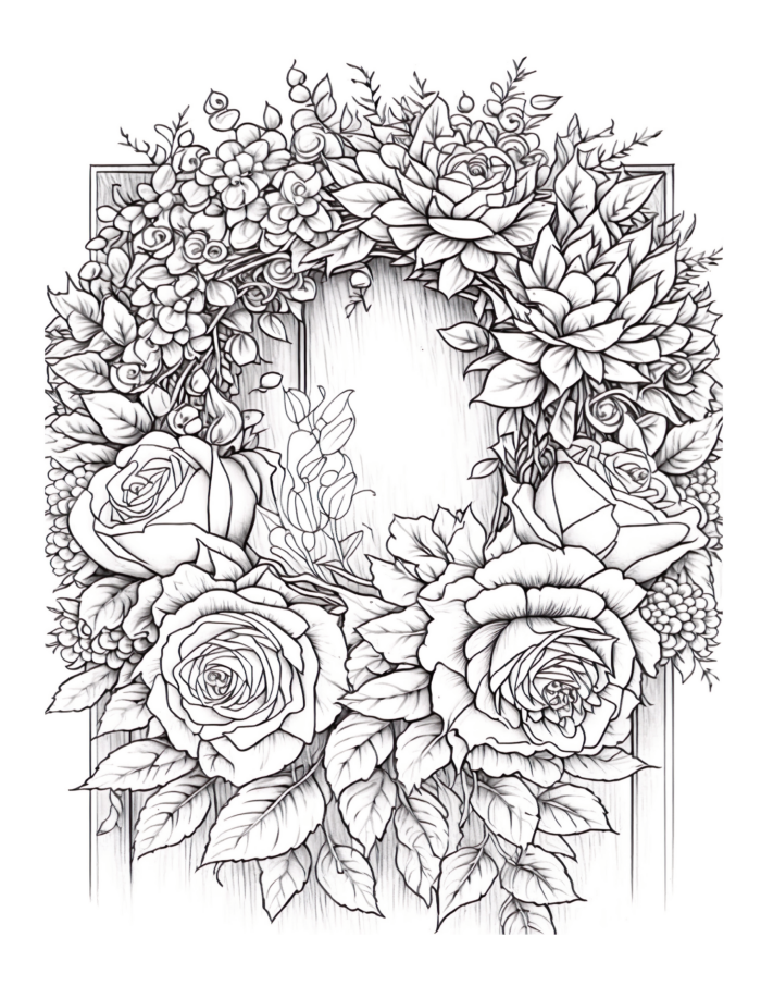 Free Flower Wreath Coloring Page