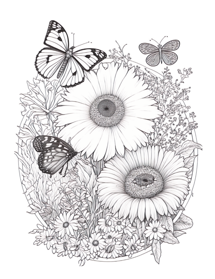 Free Daisy's and Butterflies Coloring Page