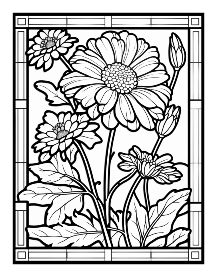 Free Stained Glass Daisy Coloring Page