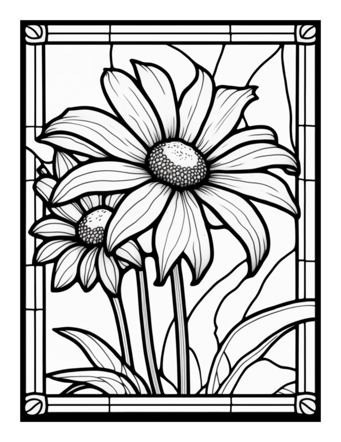 Free Flower Stained Glass Coloring Page 11