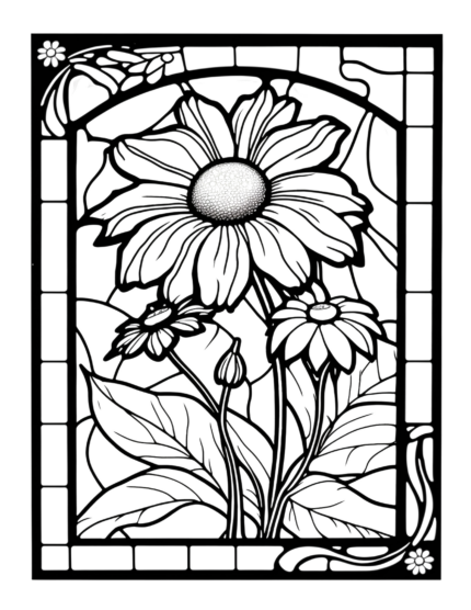Free Daisy Flower Stained Glass Coloring Page