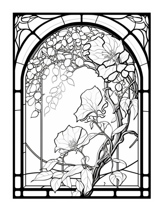 Free Printable Glass Botanicals - Stained Glass Coloring Page For Kids ...