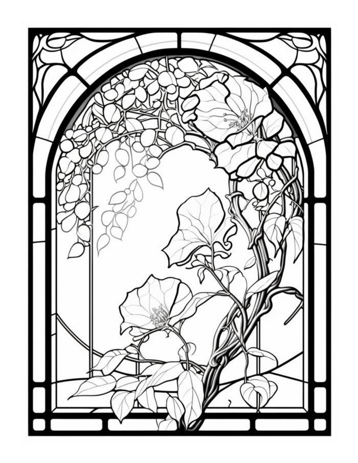 Free Flower Stained Glass Coloring Page 15