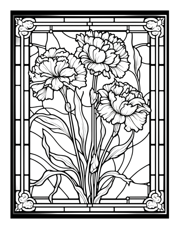 Free Flower Stained Glass Coloring Page 17