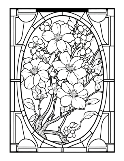 Free Flower Stained Glass Coloring Page 19