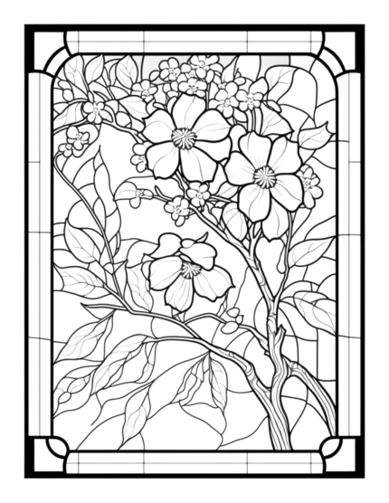 Free Flower Stained Glass Coloring Page