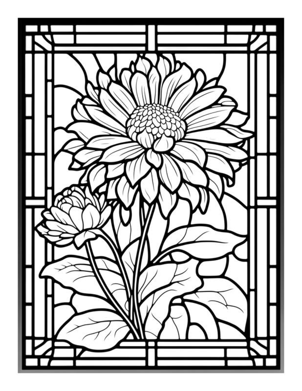 Free Printable Floral Art - Stained Glass Coloring Page For Kids And Adults