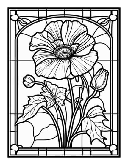 Free Flower Stained Glass Coloring Page 3