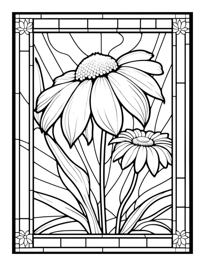Free Flower Stained Glass Coloring Page 31