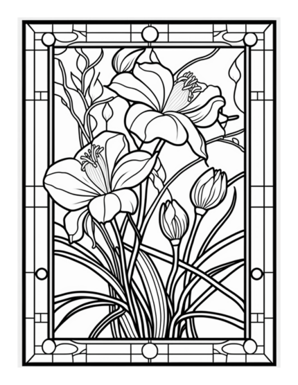 Free Flower Stained Glass Coloring Page 33