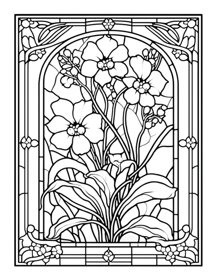 Free Flower Stained Glass Coloring Page 39