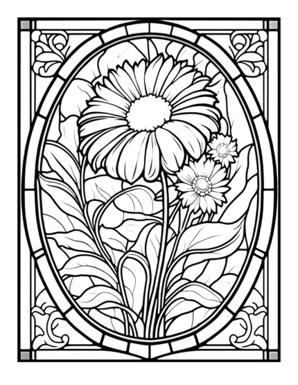 Free Flower Stained Glass Coloring Page 5