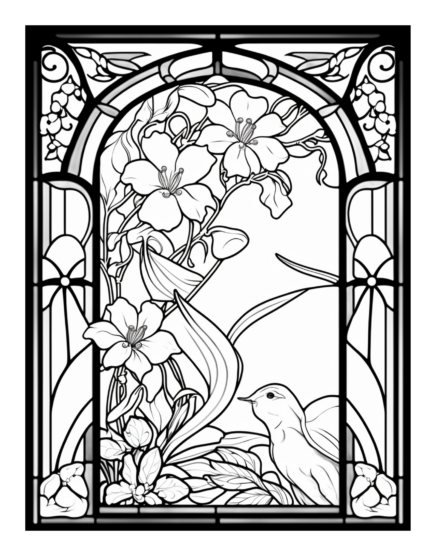 Free Flower Stained Glass Coloring Page 61