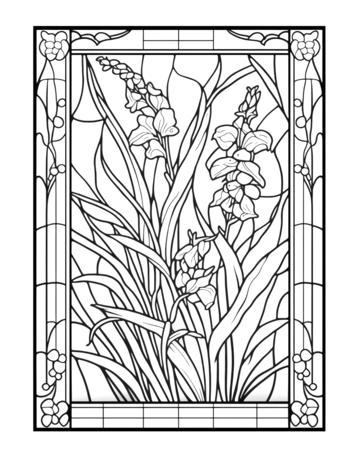 Free Flower Stained Glass Coloring Page 63