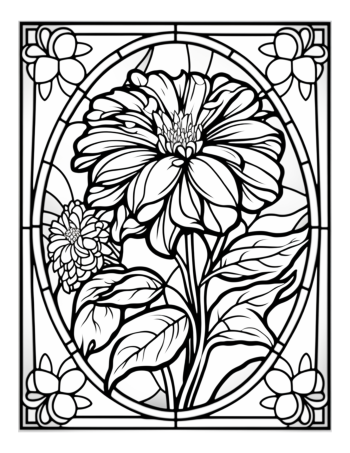 Free Flower Stained Glass Coloring Page