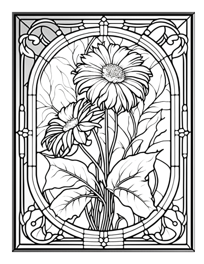 Free Flower Stained Glass Coloring Page 7