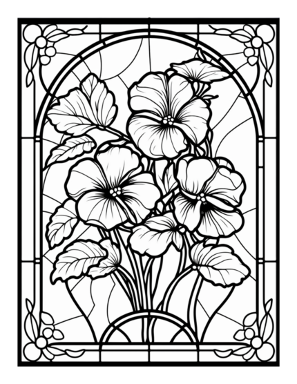Free Flower Stained Glass Coloring Page 75