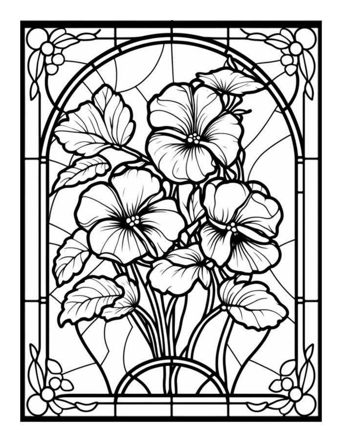 Free Flower Stained Glass Coloring Page 75