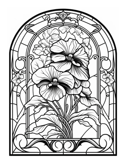 Free Flower Stained Glass Coloring Page 77