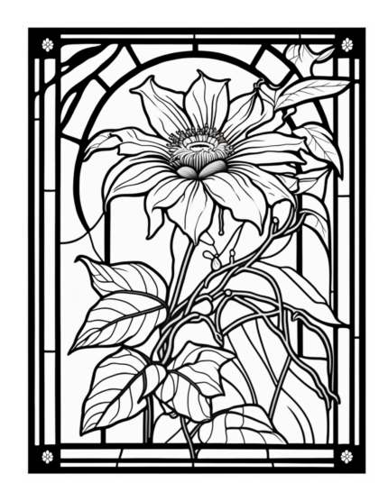 Free Flower Stained Glass Coloring Page 79