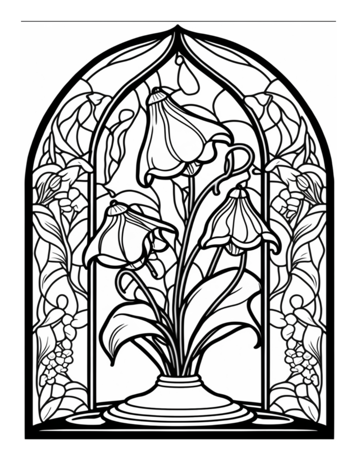 Free Flower Stained Glass Coloring Page 9