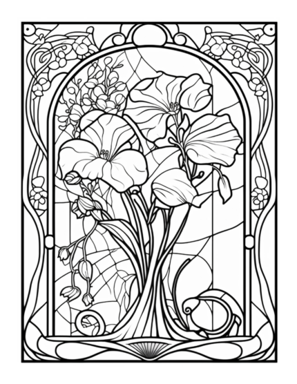Free Flower Stained Glass Coloring Page 91