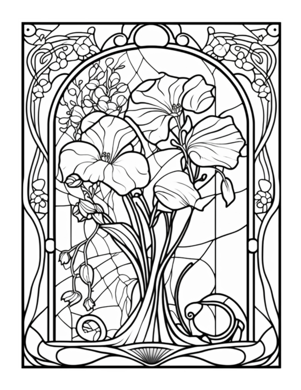 Free Printable Artistic Blooms - Stained Glass Coloring Page For Kids ...