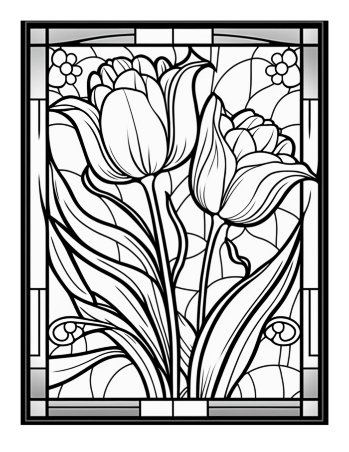Free Flower Stained Glass Coloring Page 93