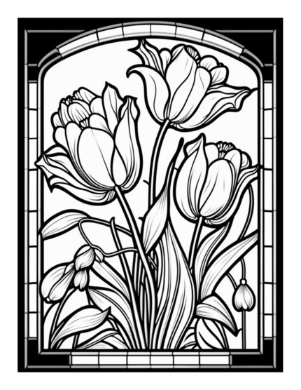 Free Flower Stained Glass Coloring Page 95