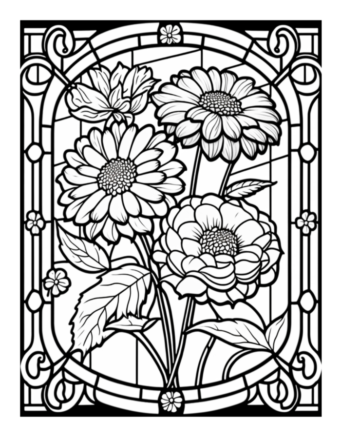 Free Flower Stained Glass Coloring Page 99