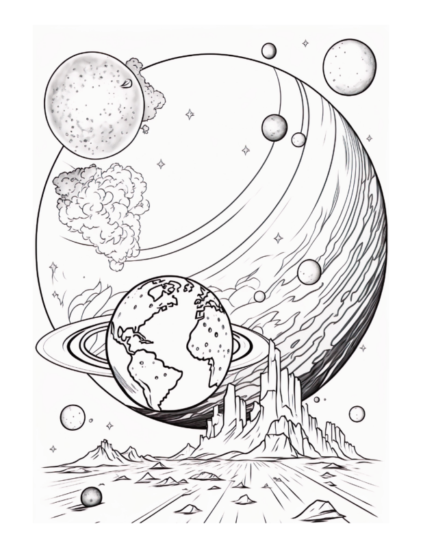 Free Printable Celestial Horizons - Galaxy Space Coloring Page For Kids ...