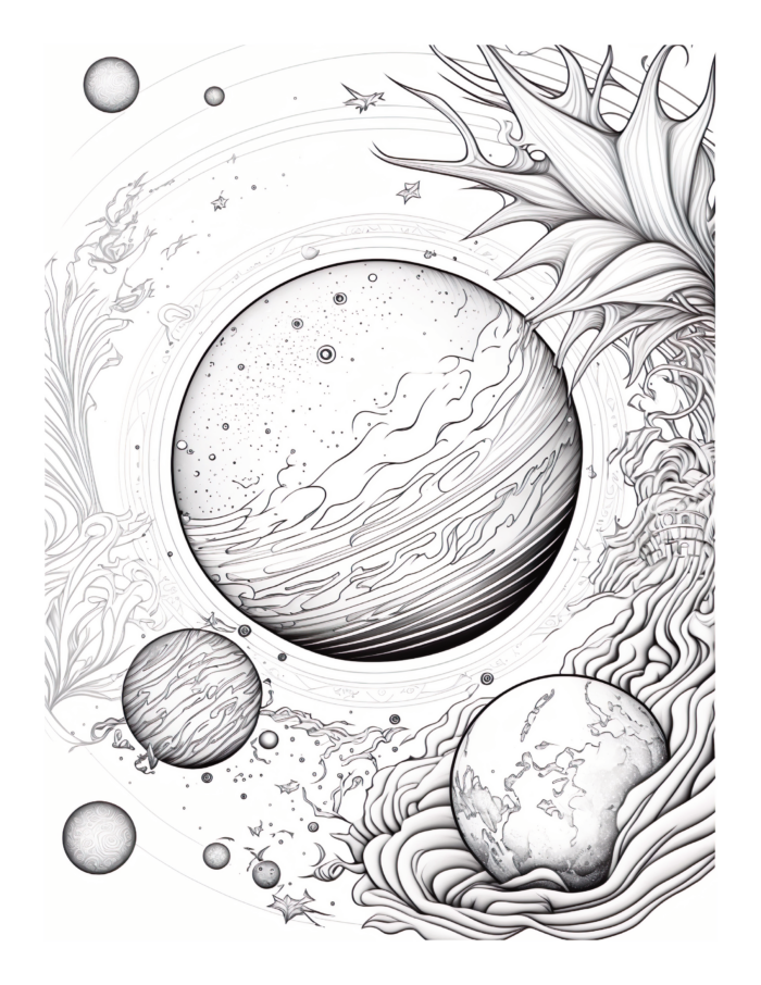 Free Space and Planets Coloring Page