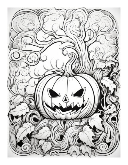 Free Halloween Pumpkin Tree Coloring Page