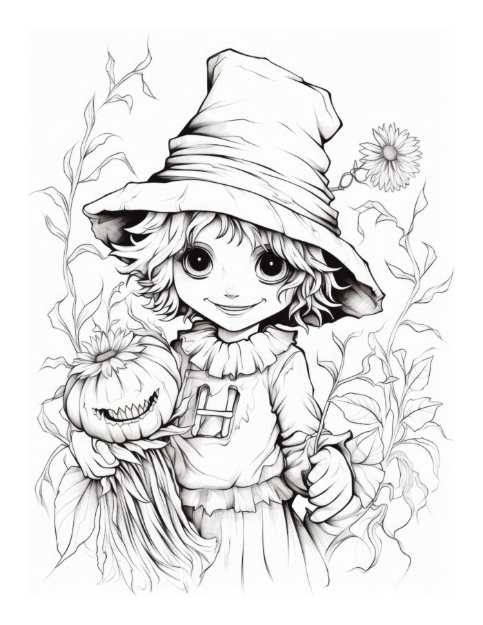 Free Halloween Scarecrow Coloring Page