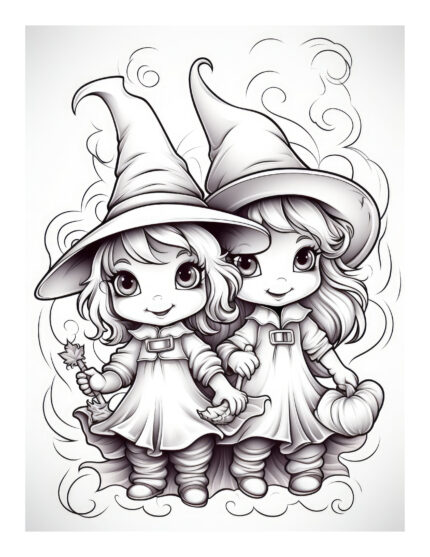 Free Halloween Twin Witches Coloring Page