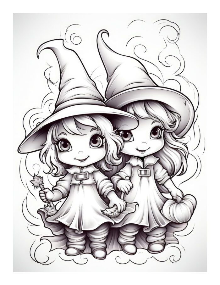 Free Halloween Twin Witches Coloring Page