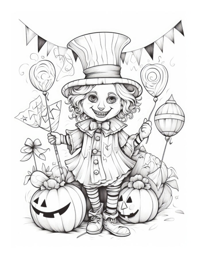 Free Halloween Clown Carnival Coloring Page