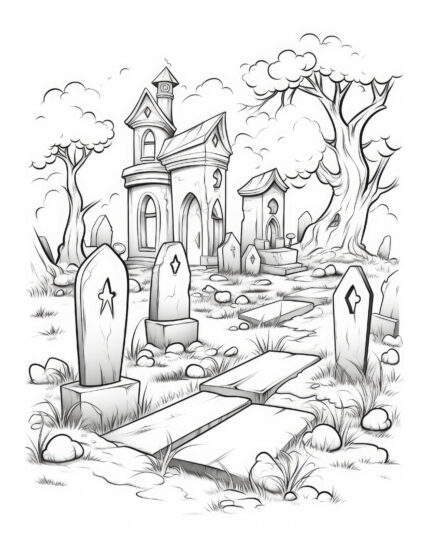 Free Halloween Graveyard Coloring Page