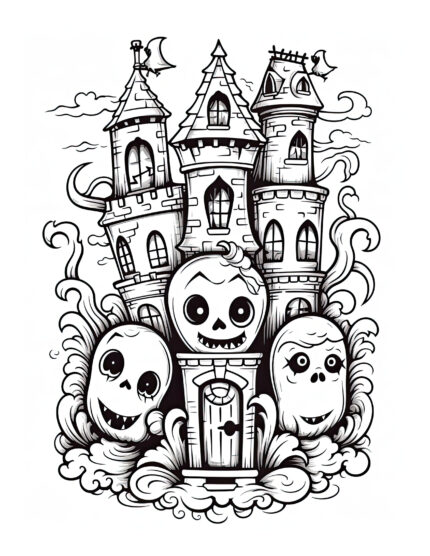 Free Halloween Haunted House Coloring Page