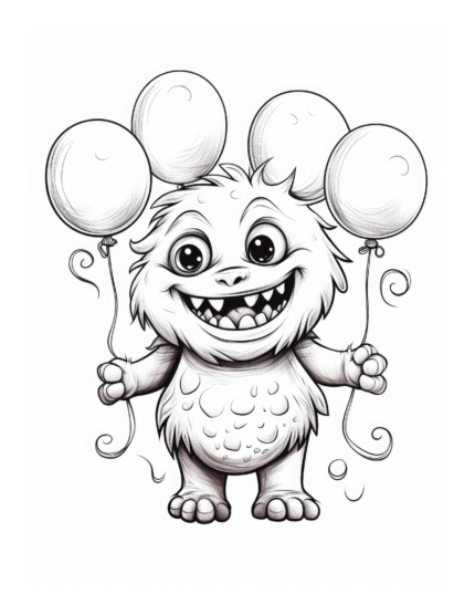 Free Halloween Monster and Balloons Coloring Page