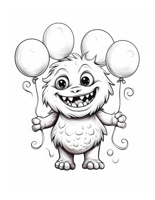 Free Halloween Monster and Balloons Coloring Page