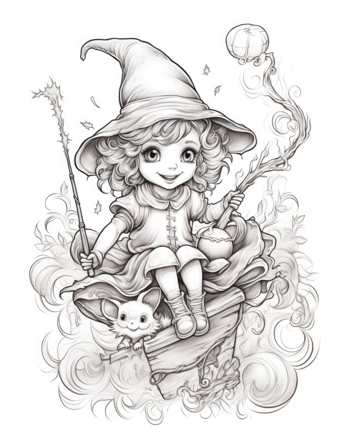 Free Halloween Little Witch Coloring Page