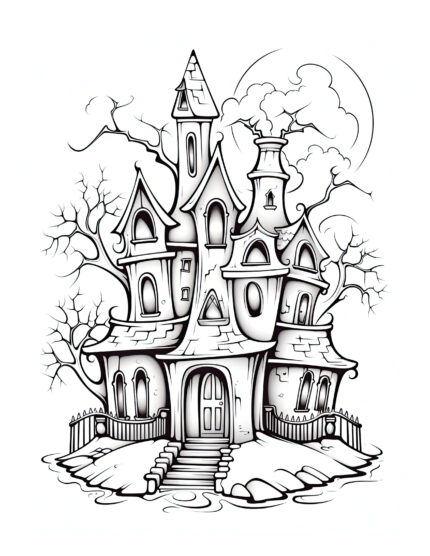 Free Halloween Scary House Coloring Page